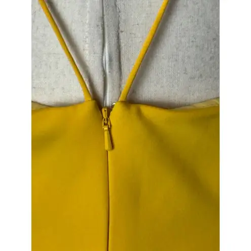 Jay Godfrey Dress Women 4 Yellow Sunflower V Neck Front Ruffle Sheath Midi Party