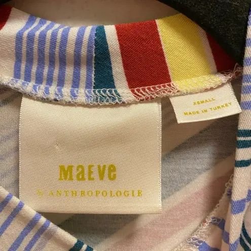 Maeve Anthropologie Striped Mock Neck Shark Bite Hem Sleeveless Dress Size XS