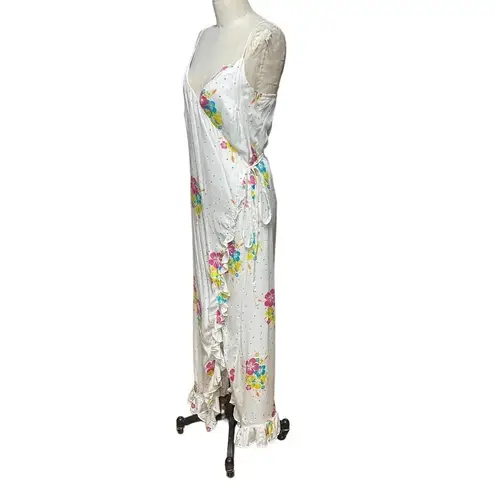 All Things Mochi Melanie Maxi Dress Wrap Floral Polka Dot Ruffle White Size XS