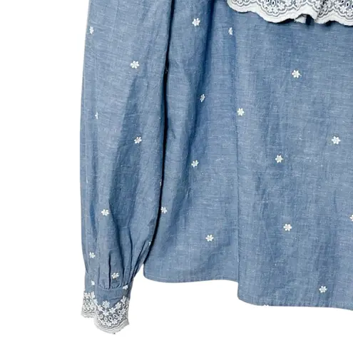 Sézane Sezane Franceska Off Shoulder Chambray Top Women’s Size 2 Embroidered Boho