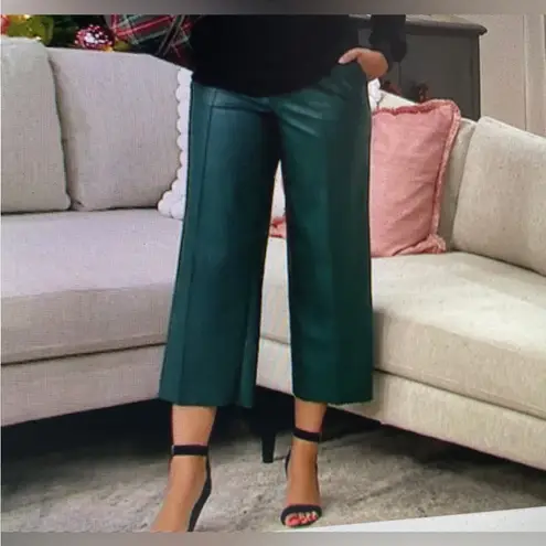 JASON WU Women's Faux Leather Croc Culotte Cropped Wide Leg Pants. Size 6 Green