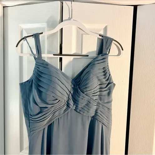 Bari Jay Elegant Style 1625 Chiffon Maxi Bridesmaid Dress in slate Blue, Size 8 Blue