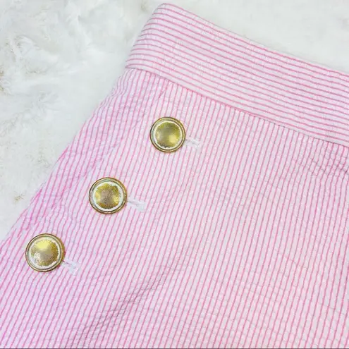 J. Crew Factory Seersucker Pencil Mini Skirt Pink White 6
