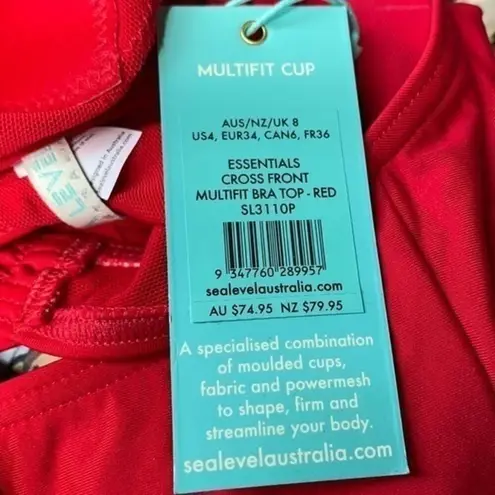 Sea Level Red Essentials Cross Front Multifit Bra Bikini Top Size 4 NWT SL3110P