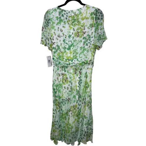 DKNY  Floral Godet Short Sleeve Fit & Flare Midi Dress - Ivy Green - Image 4
