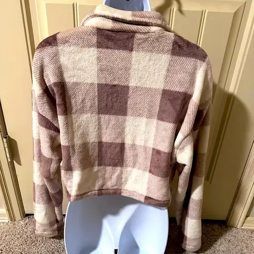 SheIn Button Drop Shoulder Brown/Tan Plaid Jacket S
