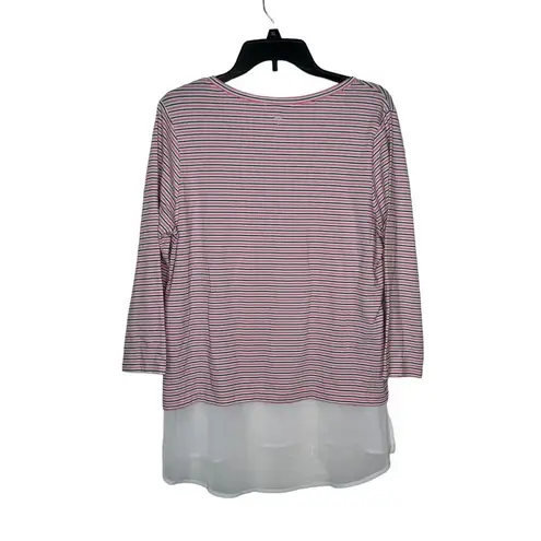 Tyler Boe Women's Sweater Stripe Overlay Stretch Crew Neck Long Sleeve Large