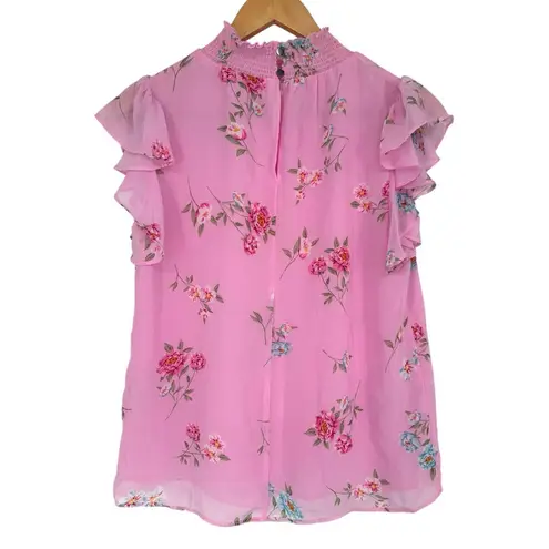Catherine Malandrino Pink Floral Flutter Sleeve Blouse size small High Neck