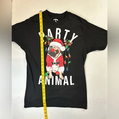 Holiday Time Party Animal Pug Dog Christmas Lights Santa Graphic T-shirt Black S