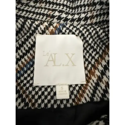 Le AL.X Women's Black White Blue Cabin Houndstooth Plaid Wool Cropped Jacket S