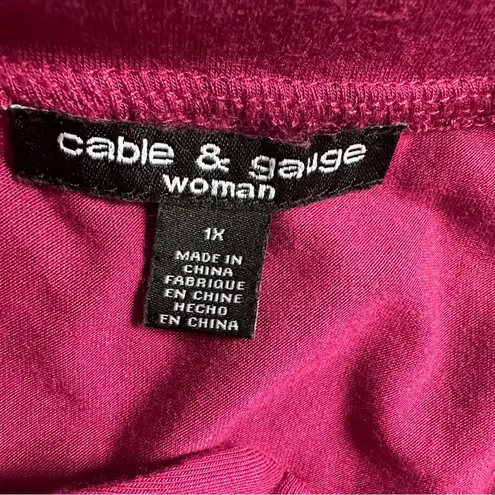 Cable & Gauge Woman Stretchy Top Blouse 1X Magenta Lace Sleeves Lacy Pullover
