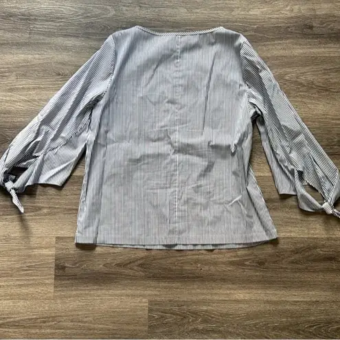 Lafayette 148 NY Striped Women's Top with Tie Sleeves Large Navy & White Blouse