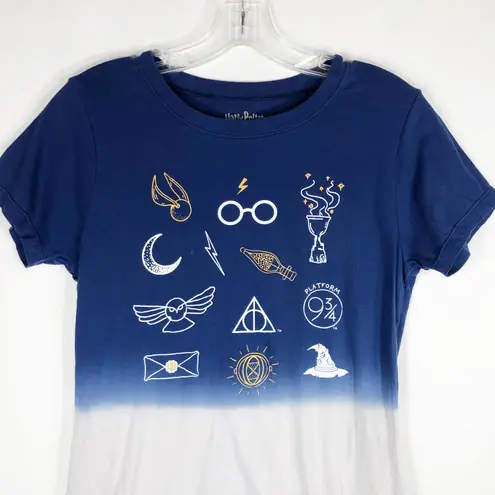 Harry Potter Medium Tee Shirt Top Blue Ombre Snitch Sorting Hat Time Turner 761