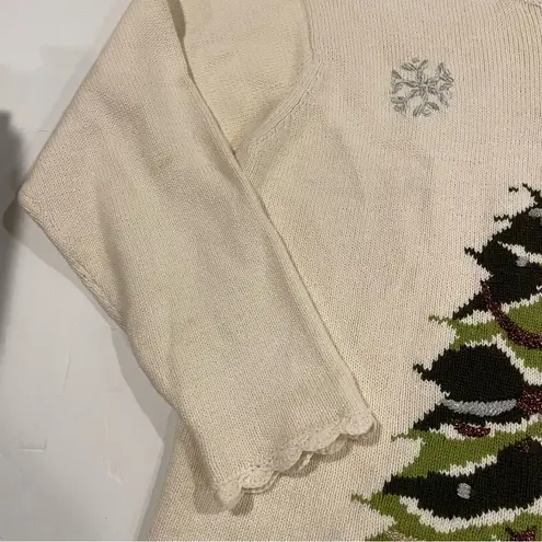 Vintage cream Christmas tree Grannycore coastal grandma scallop neck sweater 🎄 Green Size XL