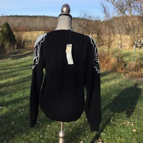NWT Work in Progress Black Medium White Pearl Sweater Vintage Audrey Hepburn