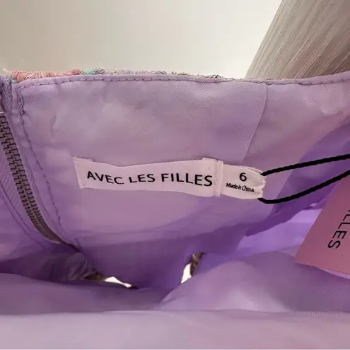 Avec Les Filles Embroidered Bubble Mini Dress Pink Multi Color SZ 6