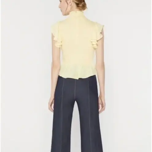 Cinq à Sept Women's Josie Size L Yellow Ruffle Smocked Silk Blouse Top EUC