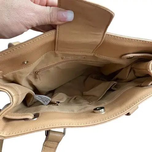 Longaberger Basket Woven Leather Shoulder Bag Stairstep Weave Caramel