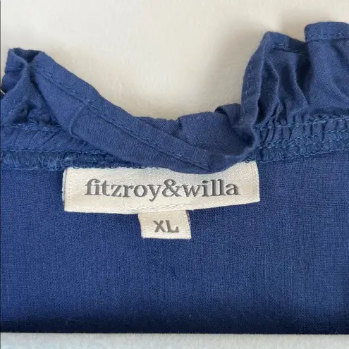 Fitzroy & Willa Soleil Dress $268 Flutter Sleeve Ruffles Tunic Dress Blue XL