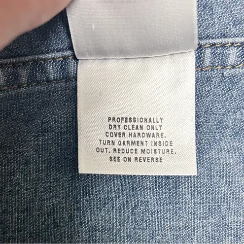 St. John Sport Denim Medium Wash Rhinestones Gold Monogram Buttons Jacket Small