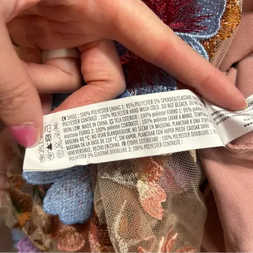 Endless Rose Velvet Embroidered Tiered Midi Dress Fairytale 3D Floral Blush Pink