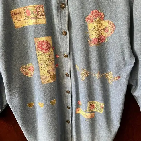 Vintage, long sleeve, chambray floral, rose shirt Size L