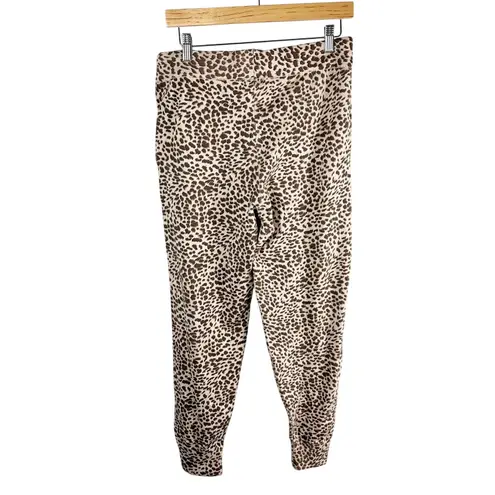 Monrow Cashmere Blend Soft Knit Leopard Print Jogger Size Medium Latte Brown