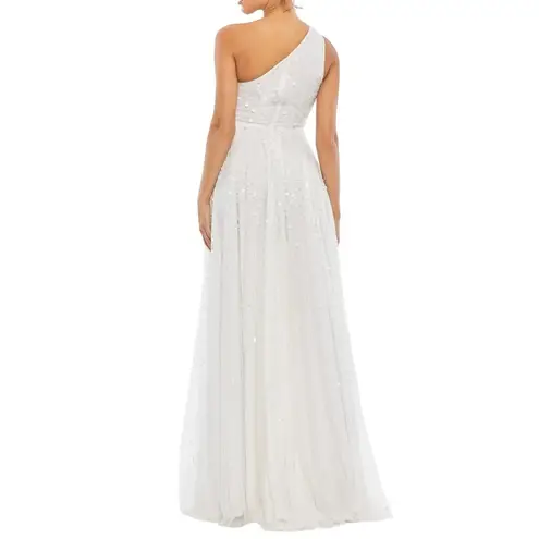 Mac Duggal NWT Embellished High-Low One Shoulder Gown in White Size 10