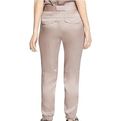 HALSTON 4 /S Satin Tie Pant High Waist Trouser Bow Hem Champagne 25" inseam Gold