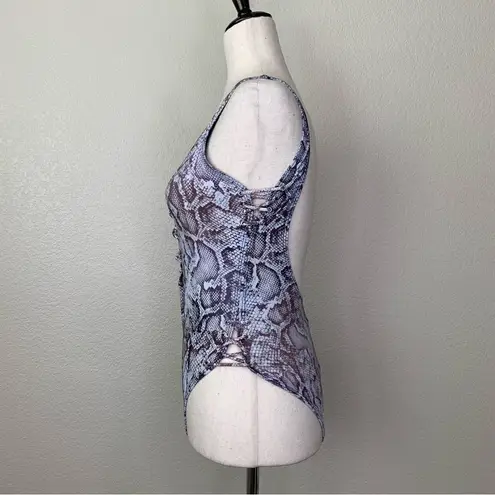 Tinibikini Snakeskin Deep V-neck Lace Up Onepiece Swimsuit