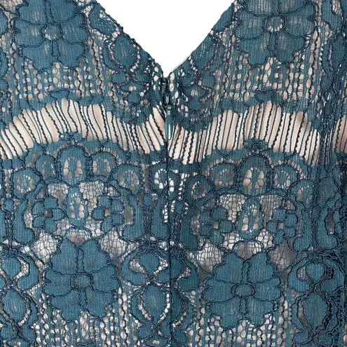 Maeve Anthropologie Emerald Teal Lace Elsa Peplum Waist Dress Size Small