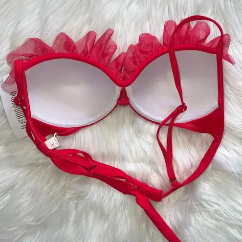 Brazilian Bikini Ruffle Embellished Bikini Top Large NWT Pink