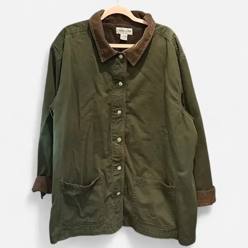 Vintage Cabin Creek Barn Coat Army Green Corduroy Trim Classic Preppy 2XL Size XXL