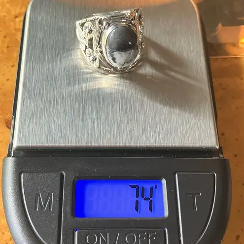 Natural White Buffalo Sterling Silver Ring Size 7 Black