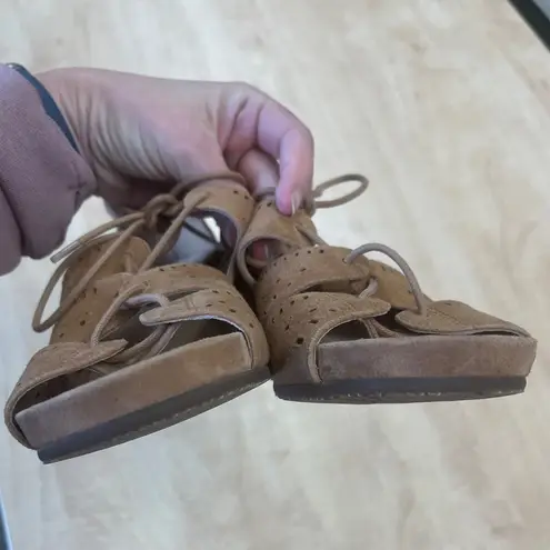 Abeo NWOB Lilia Tan Suede Cork Wedge Sandals Strappy Gladiator Sz 7 Brown