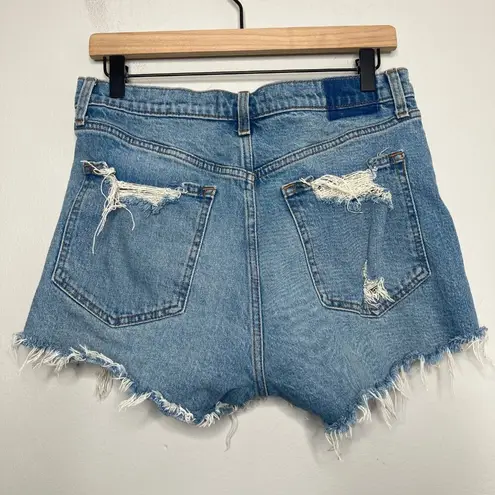 Abercrombie & Fitch High Rise Mom Short Womens 30 Blue Denim Distressed 90s