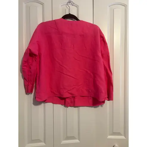Sigrid Olsen Pink Linen Blend Button Front V-Neck Shirt Top Womens XL - Image 7