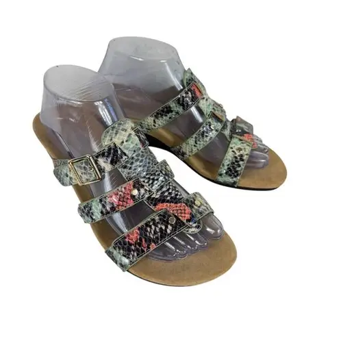 Vionic Radia Colorful Snakeskin Print Strappy Slip On Wedge Heel Sandals Size 8