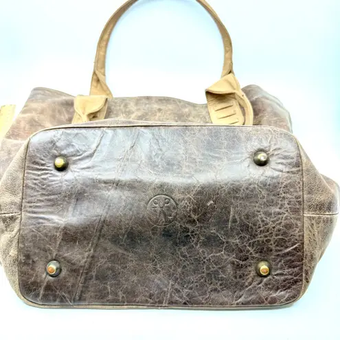 American West TrueLu Brown Leather Tote Bag Purse Denim Lined Shoulder Bag