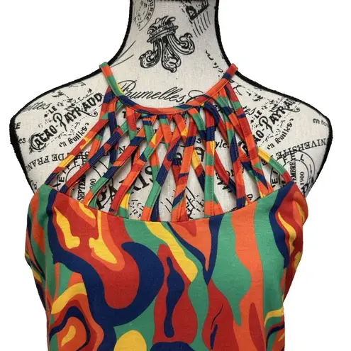 Chic Me Vintage InspirateDress Psychedelic Print Mini 70s Style Bright Colors Sleeveless