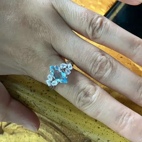 Sky Blue Topaz Rainbow Moonstone Sterling Silver Ring Size 10