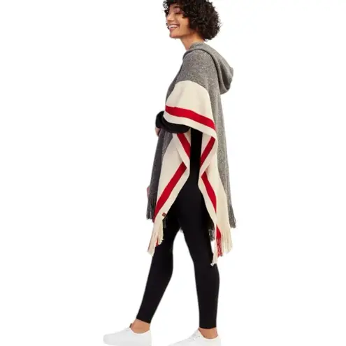 Roots CABIN COLLECTION Hooded Fringe Hem Poncho Gray Oat Mix Size OS NEW