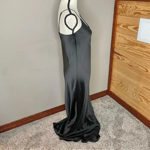 AQUA Happily Grey x  Black Satin Spaghetti Strap Maxi Slip Dress Small NWT