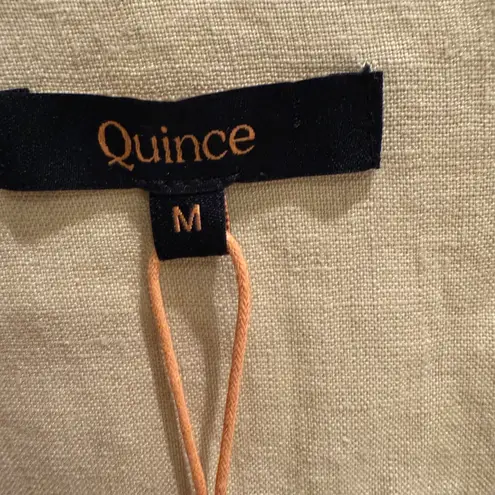 Quince Linen Button Front Midi Dress Natural Beige Short Sleeve Collared Size M