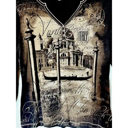 Clover Canyon Blue Canyon Clothing Women' Shirt XL Charcoal Rhinestone Venice Italy USA VTG