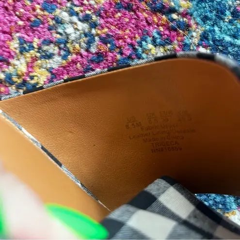 J. McLaughlin Tribeca Navy Blue White Gingham Plaid Cross Strap Sandal Heels 8.5