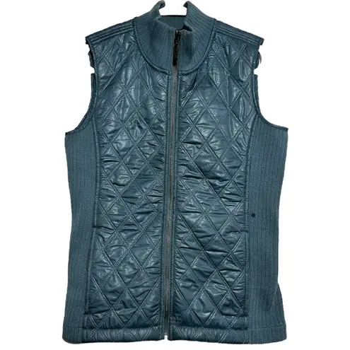 prAna  Vest Dragonfly Diva Full Zip Diamond Quilted Ribbed Sherpa Lined Blue XS