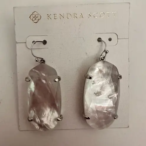 Kendra Scott  Esme Ivory Mother of Pearl Dangly Earrings Silver Frame NEW