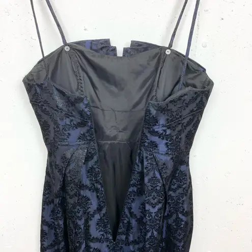 Watters & Watters Navy Brocade Satin Dress Convertible Strapless Textured Size 6 Blue