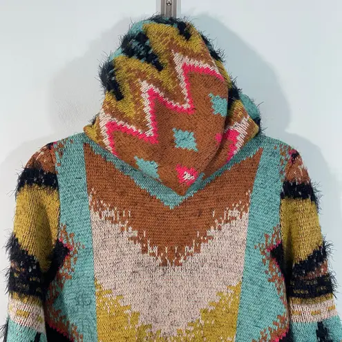 Maxsport Multicolor Aztec Southwestern Boho Eyelash Knit Hooded Cardigan Size S